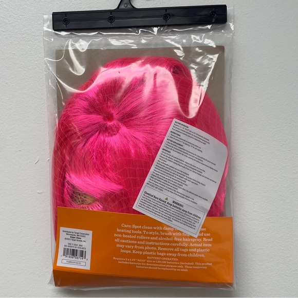 Light Up Bright Hot Pink Bob Hair Wig, Halloween Costume, with bangs chin length - Picture 6 of 6